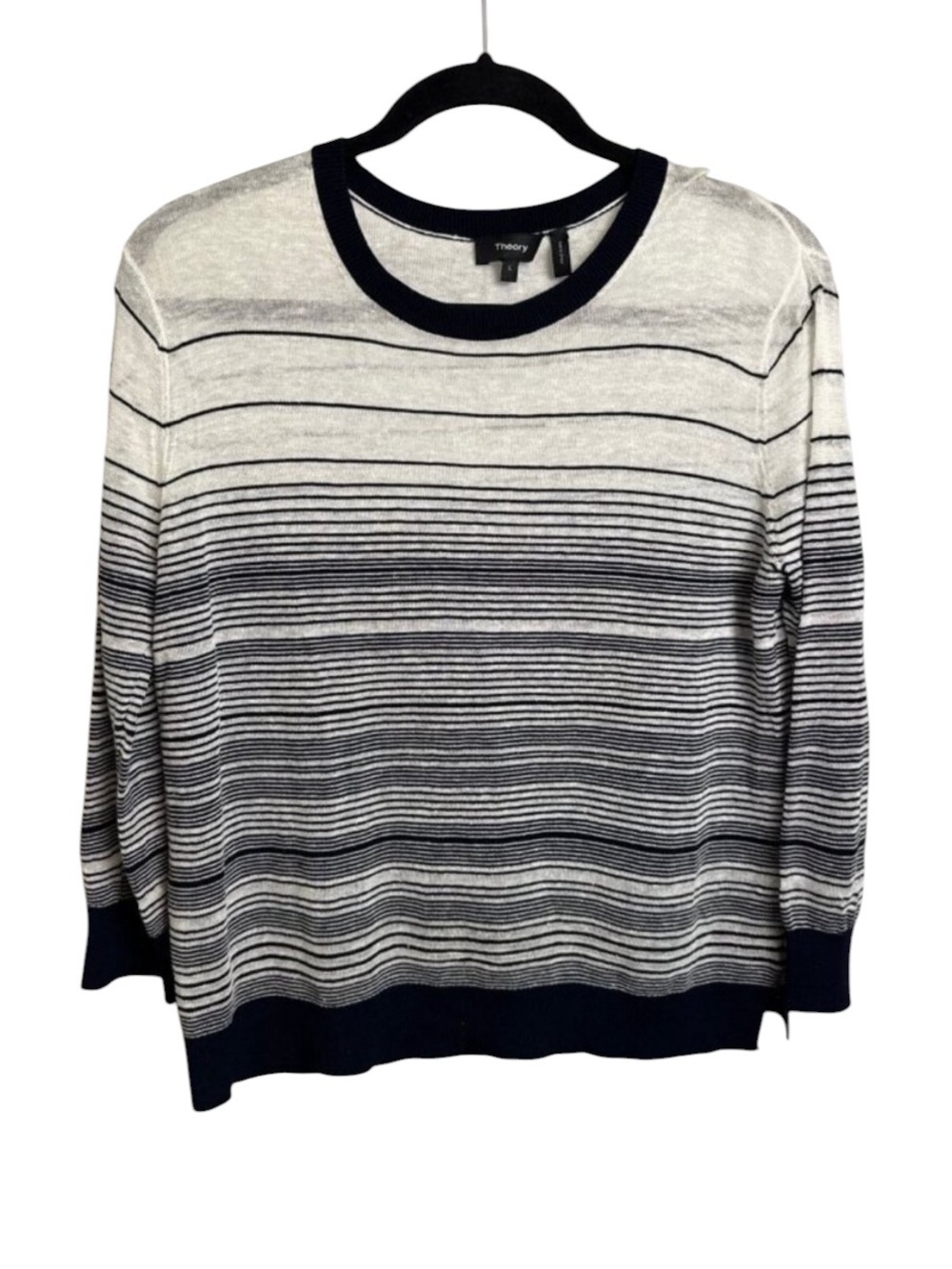 Theory striped long sleeve lightweight linen blend sweater size large chic retro